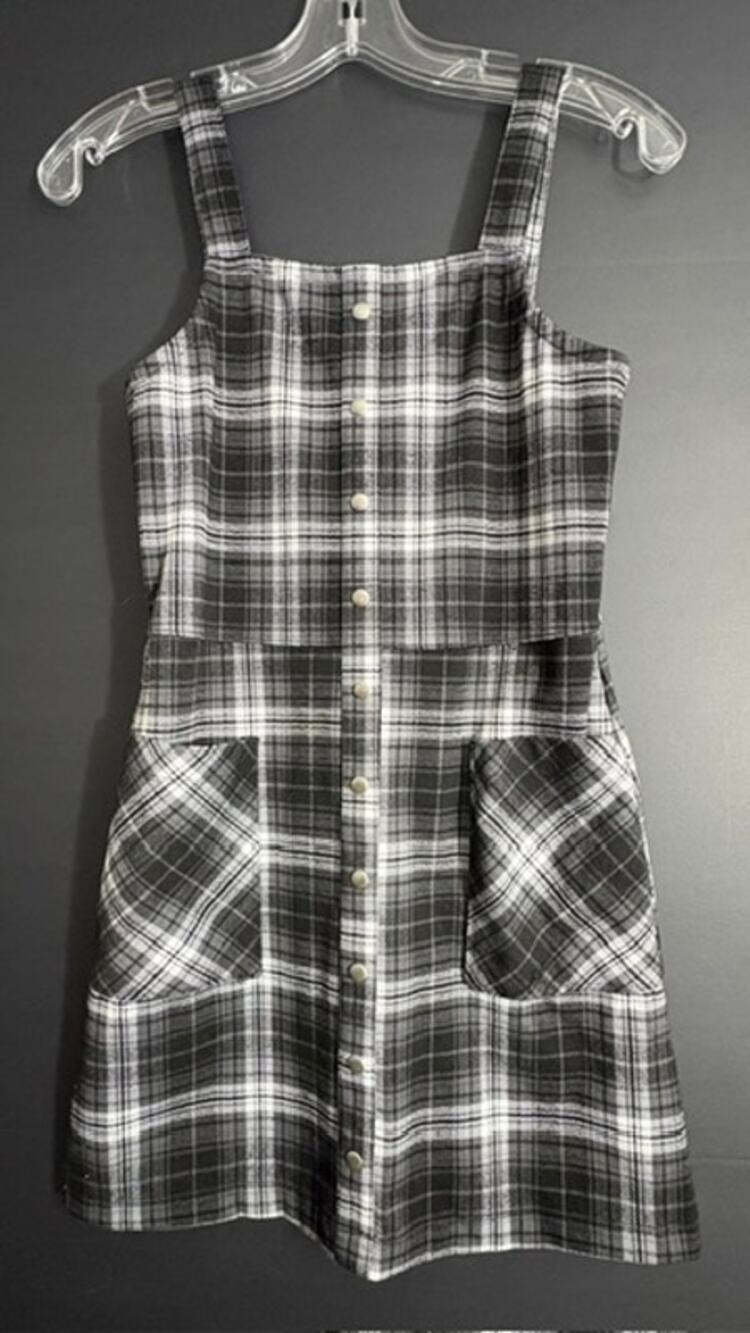 Abercrombie Kids Girls 11/12 Plaid Pinafore Jumper Dress Black Gray Preppy